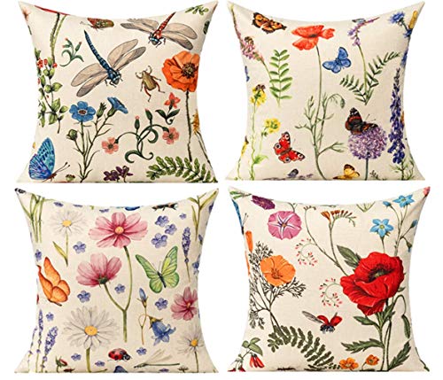 16 x 16 Throw Pillow Covers Outdoor Spring Summer Garden Flowers Farmhouse Outside Furniture Bench Decorative Swing Cushion Set of 4 for Patio Sofa Couch Chair (16x16)