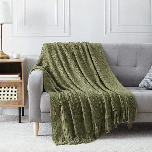 Olive Throw Blanket 50x60 Inch Boho Knitted Soft Throw Sofa Blanket (Olive / 50"x60")
