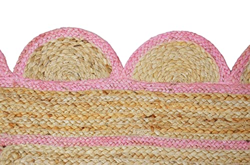 Scallop Pattern Jute Bohemian Area Rug (2'x14' (Runner) / Light Pink)