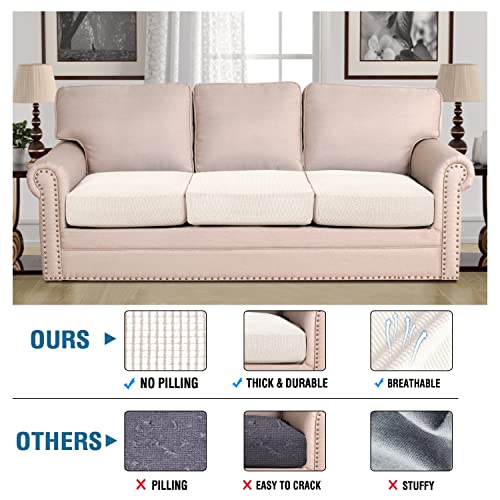 Super Stretch Couch Cushion Covers Sofa Cushion Slipcovers Jacquard Fabric Individual Seat Couch Slipcover Sets for Pets with Elastic Bottom (Ivory)