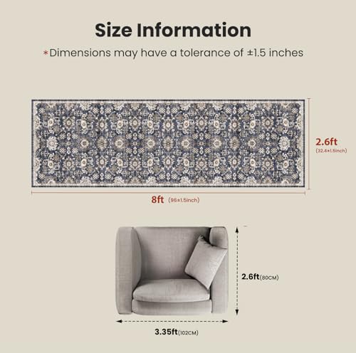 Amada 2'6"x8' Washable Runner Rug for Hallway (2'6" x 8' (Runner) / Blue/Brown)
