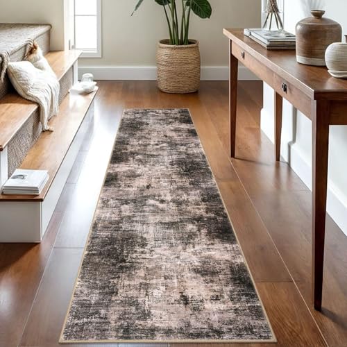 Abstract Runner Rug 2x8 Ft Washable Runners for Hallways (Brown/Rust / 2' x 8' (Rectangular))