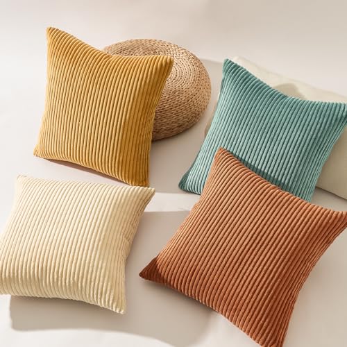 Decorative Throw Pillow Covers Cushion Cases (Orange Teal / 12" x 12" (Pack of 4))