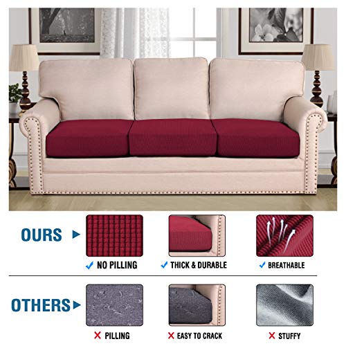 Super Stretch Couch Cushion Covers Sofa Cushion Slipcovers Jacquard Fabric Individual Seat Couch Slipcover Sets for Pets with Elastic Bottom (Wine/Burgundy)