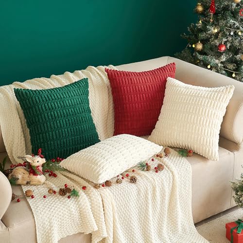 Corduroy Decorative Throw Pillow Covers 16x16 Cream White Pack of 2 (Cream White / 16" x 16" (Pack of 2))