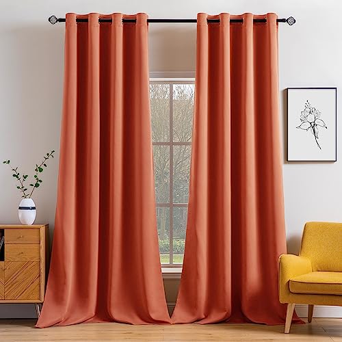 Fall Decor Burnt Orange Blackout Curtains for Bedroom 96 Inch Long (Burnt Orange / 52"W x 96"L (Pack of 2))