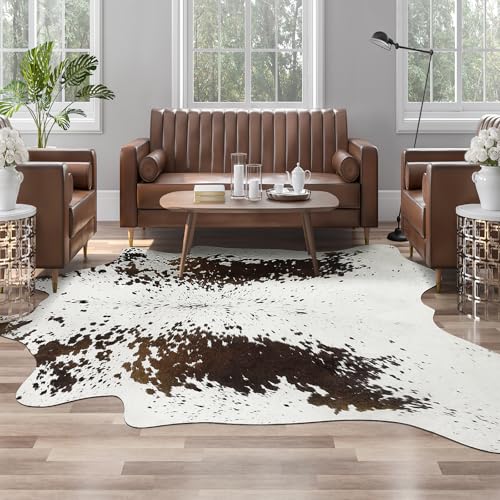 8x10 Faux Cowhide Rug (8' X 9'6" (Irregular) / White and Brown)