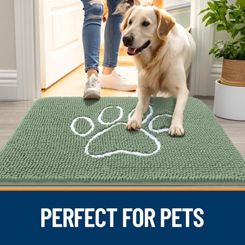 Dog Door Mat for Muddy Paws 24x16 (Olive Green and White / 24" X 16")