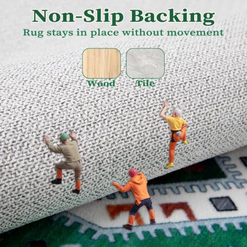 2x3 Washable Non Slip Boho Small Area Rug for Entryway (Green White/Multi / 2' x 3' (Rectangular))