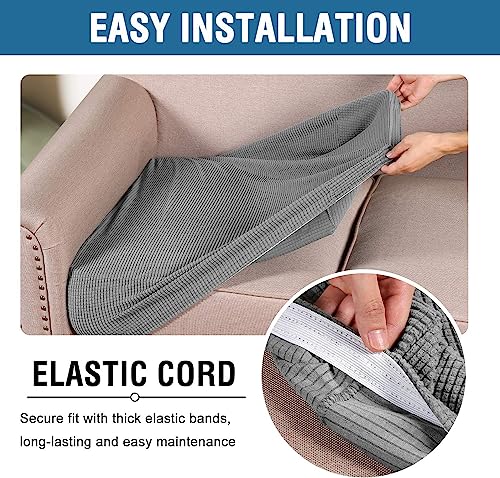 Super Stretch Individual Seat Sofa Covers Couch Slipcover Sets Thick Jacquard Textured Twill Fabric (Dove / 2 Cushion Loveseat)
