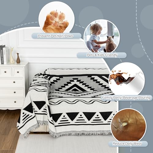 Sectional Couch Cover Black Boho Geometric Sofa Covers for Sectional Sofa L Shape Chenille Couch Protector for Dogs Pets Couch Throw Cover Washable Durable for Home Decor (71" x 118" / 2# Bohemia Black)