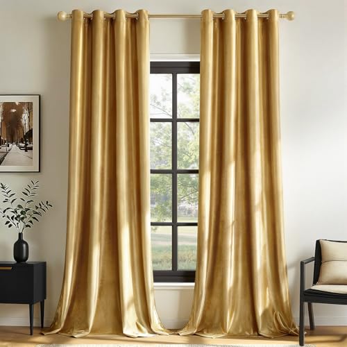 Velvet Curtains Golden 52 x 90 Inch Length Set of 2 (Golden / 52"W x 90"L (Pack of 2))