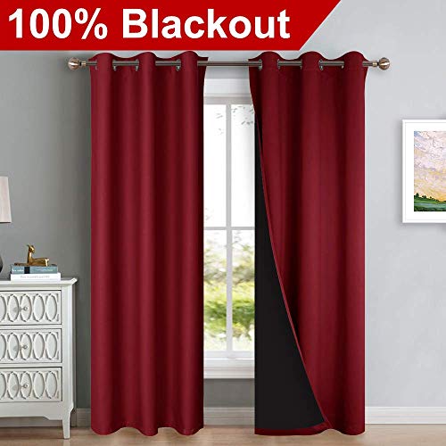 100% Blackout Curtains with Black Liner Backing (Burgundy Red / 42"W x 84"L (Pack of 2))