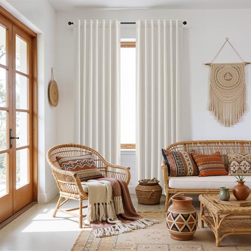 90 Inch Long Boho 100% Blackout Linen Curtains for Living Room Back Tab Rod Pocket Room Darkening Thermal Insulated Drapes for Bedroom Black Out Window Curtain 2 Panels (Boho / 52"W x 90"L (Pack of 2))