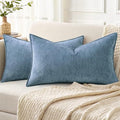 Chenille Blue Grey Velvet Throw Pillow Covers 12x20 Set of 2 (Blue Grey / 20" x 12" (Pack of 2))