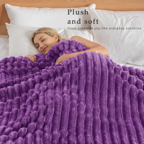 Striped Fleece Throw Blanket for Couch (Purple / Throw ( 50x60 IN ))