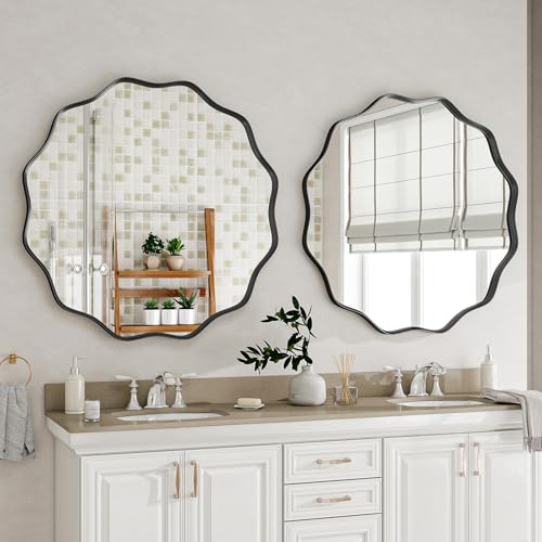 Wavy Round Mirror (Black / 24"L x 24"W)