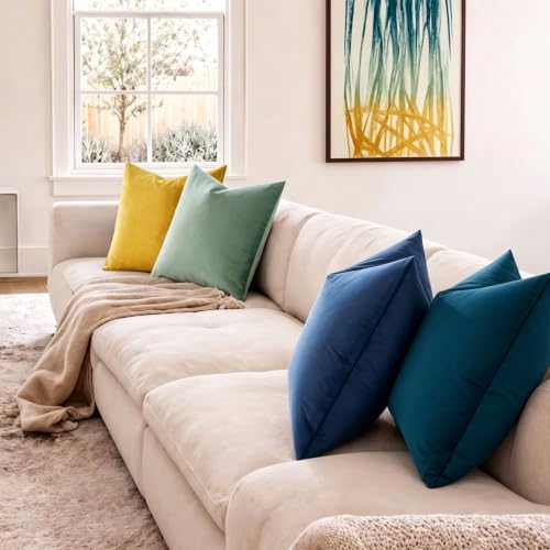 24x24 Euro Velvet Throw Pillow Covers Set of 2 (Prussian / 24" x 24" (Pack of 2))