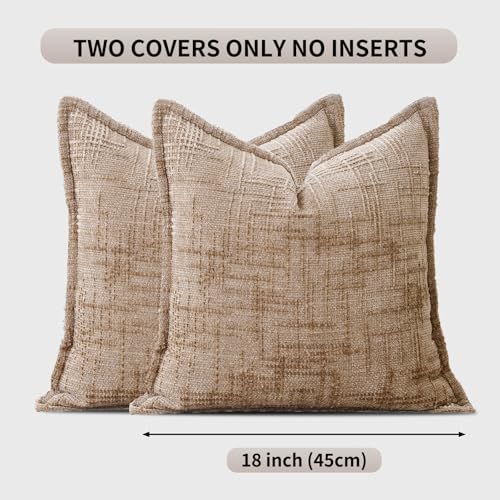 Chenille Throw Pillow Covers 18x18 Inch (Chenille-light Brown / 18" x 18" (Pack of 2))