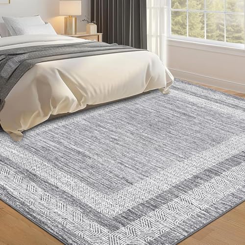 Small Bedroom Area Rug 3x5 Bordered Rug for Living Room Nursery (Grey / 3' x 5' (Rectangular))
