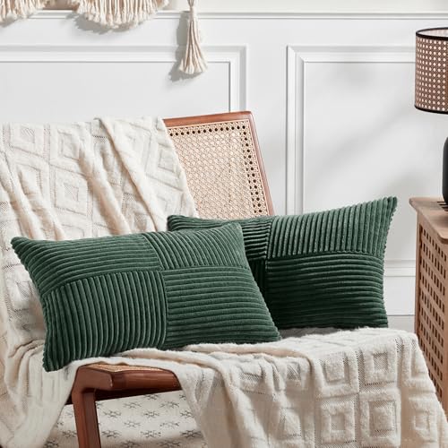 Set of 2 Dark Green Lumbar Decorative Throw Pillow Covers 20x28 Inch for Living Room Couch Bed (Dark Green / 28" x 20" (Pack of 2))