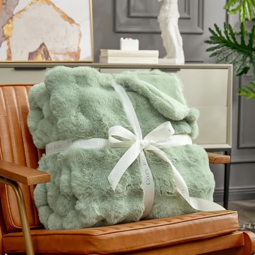 Faux Fur Throw Blanket for Couch (Sage Green / Twin(60" x 80"))