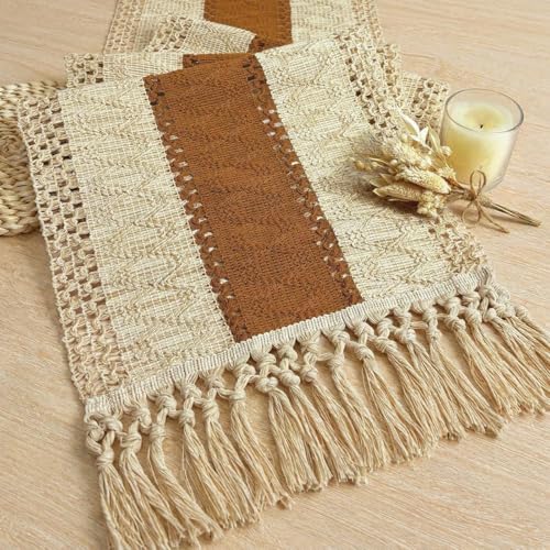 Boho Table Runner for Home Decor 12x90 Fall Coffee Table Decor Caramel (Caramel / 12x90")