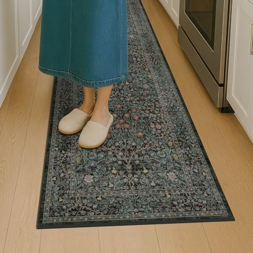 Vintage 3x8 Wide Runners for Hallways (Dark Green / Black / 3' x 8' (Runner))