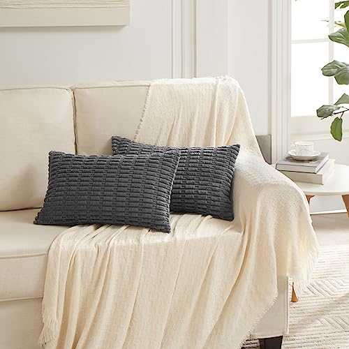 4 Packs Decorative Throw Pillow Covers for Living Room Couch Bed (20" x 12" (Pack of 4) / Dark Gray)