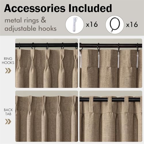 Pinch Pleated Linen Curtains 108 Inches 2 Panels Linen Brown (Linen Brown / 40"W x 108"L (Pack of 2))