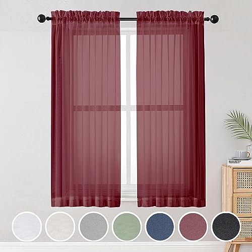 Sheer Curtains 54 inches Long 2 Panels Set (Burgundy / 42"W x 54"L (Pack of 2))