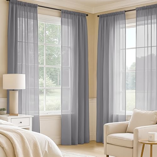 Dark Grey Sheer Curtains 84 Inches Long 4 Panels 54 x 84 Inches (54"W x 84"L (Pack of 4) / Dark Grey)