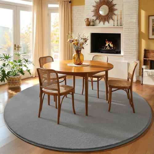 Grey Round Area Rugs 5ft Circle Rugs for Bedroom Living Room (5' (Round) / Grey)