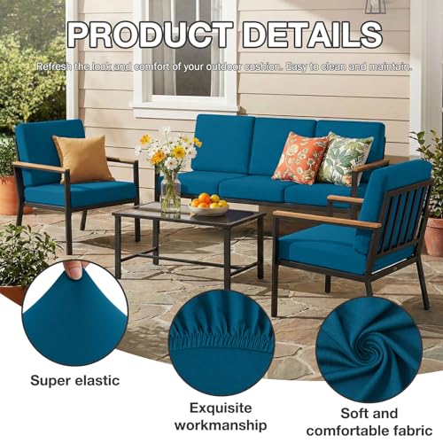 8Pcs Patio Cushion Covers (Peacock Blue / 8PCS)
