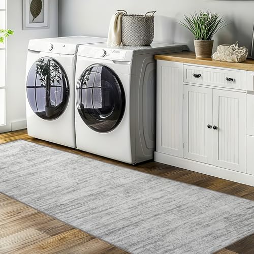 Washable Runner Rugs 3x10 Abstract Kitchen Runner Rug Non Slip Backing (Grey / 3' x 10' (Runner))