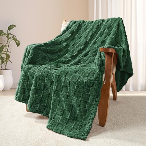 3D Checkered Fleece Throw Blanket for Couch (Green / Throw (50"x60"))