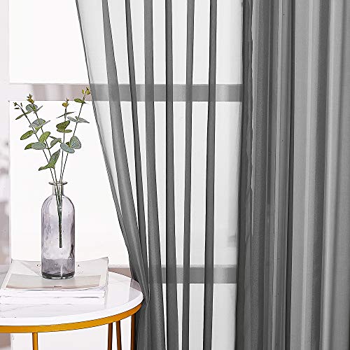 Sheer Living Room Curtains (Dark Grey / 54"W x 96"L (Pack of 2))