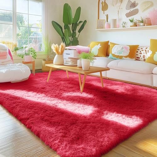 Area Rugs for Living Room Bedroom (4x5.9 Ft / Red)