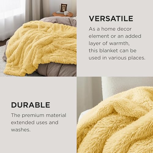 Faux Fur Fluffy Fleece Sherpa Blanket Couch Throw Yelllow 50"x60" (20- Light Yellow / Throw (50" X 60"))
