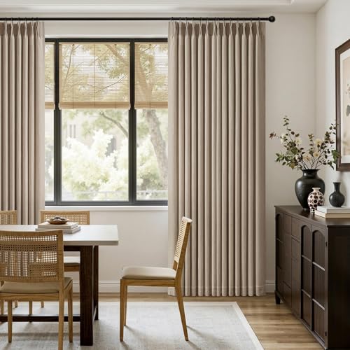 Pinch Pleated Linen Curtains 84 Inches Long 2 Panels Grey Beige (Grey Beige / 40"W x 84"L (Pack of 2))