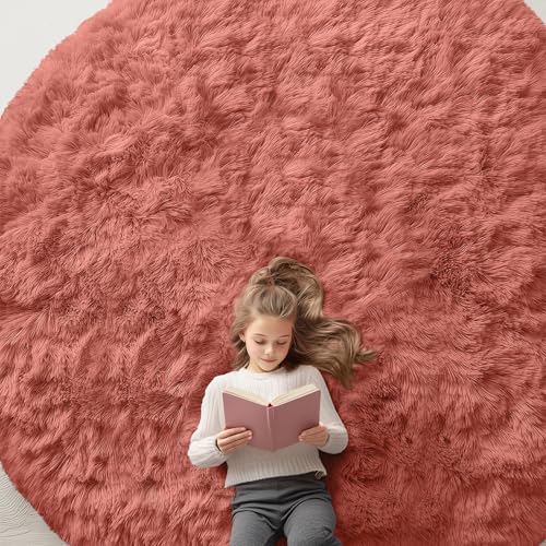Rust Red Round Rugs for Bedroom (9 Ft Round / Rust Red)