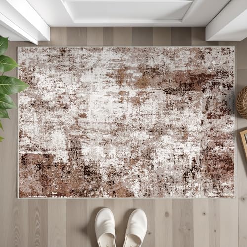 2x3 Small Washable Area Rug (Brown/Khaki/White / 2' x 3' (Rectangular))