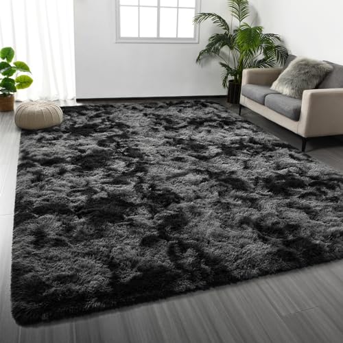 Shag Area Rug (Tie-dyed Dark Grey / 4' x 6' (Rectangular))