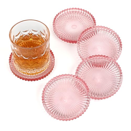 Modern Clear Coaster Set of 5 (Clear Pink)