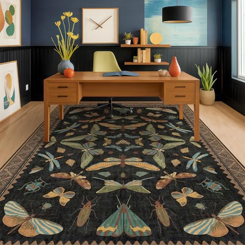 Dark 6x8 Insect Area Rug for Living Room (6' x 8' (Rectangular) / Black / Multi)