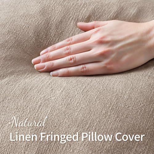 Boho Natural Linen Fringe Decorative Throw Pillow Covers 20x20 (20" x 20" (Pack of 2) / Natural Linen)