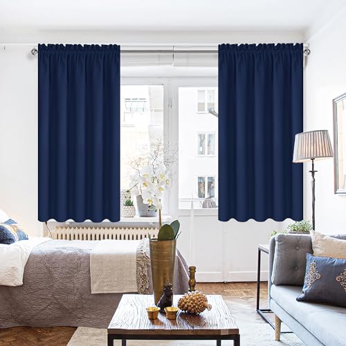 Wide Blackout Curtains for Bedroom 60 x 63 Inch Long Navy Blue (Navy Blue / 60"W x 63"L (Pack of 2))