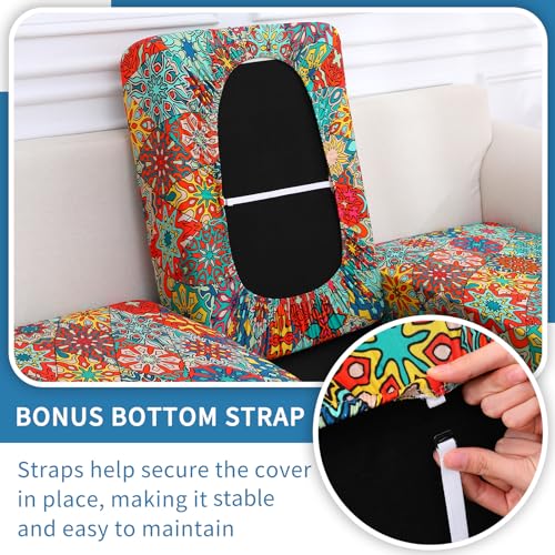 Printed Couch Cushion Covers (Red / Seat Cover 3 Pack)