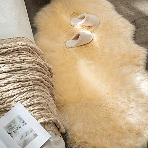 Fluffy Area Rug 3x5 ft Faux Fur Sheepskin Rug Light Yellow (3' x 5' (Sheepskin) / Light Yellow)
