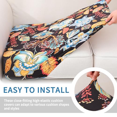 Printed Couch Cushion Covers (Black & Orange / Seat Cover Medium)